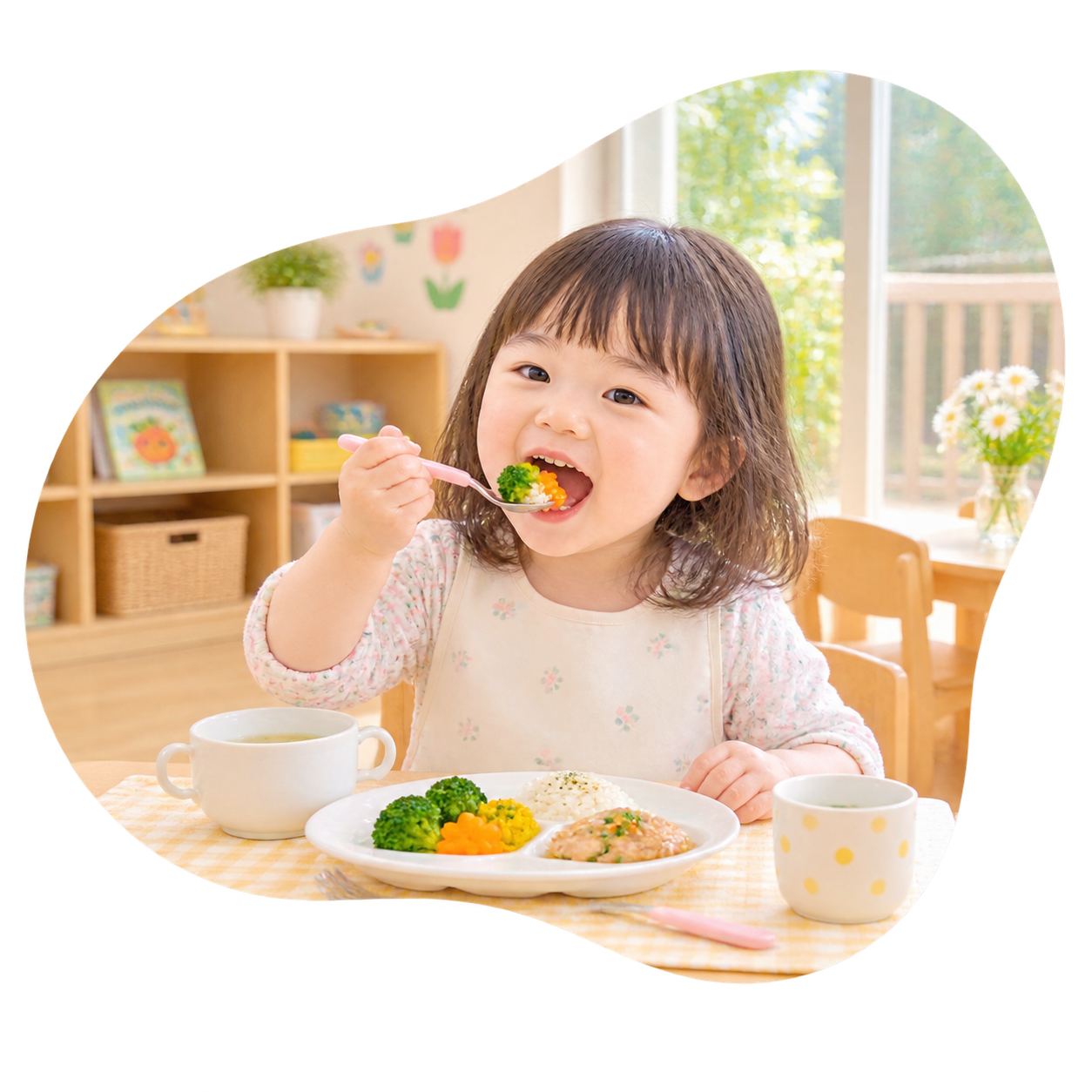 給食を楽しむ子どもの様子