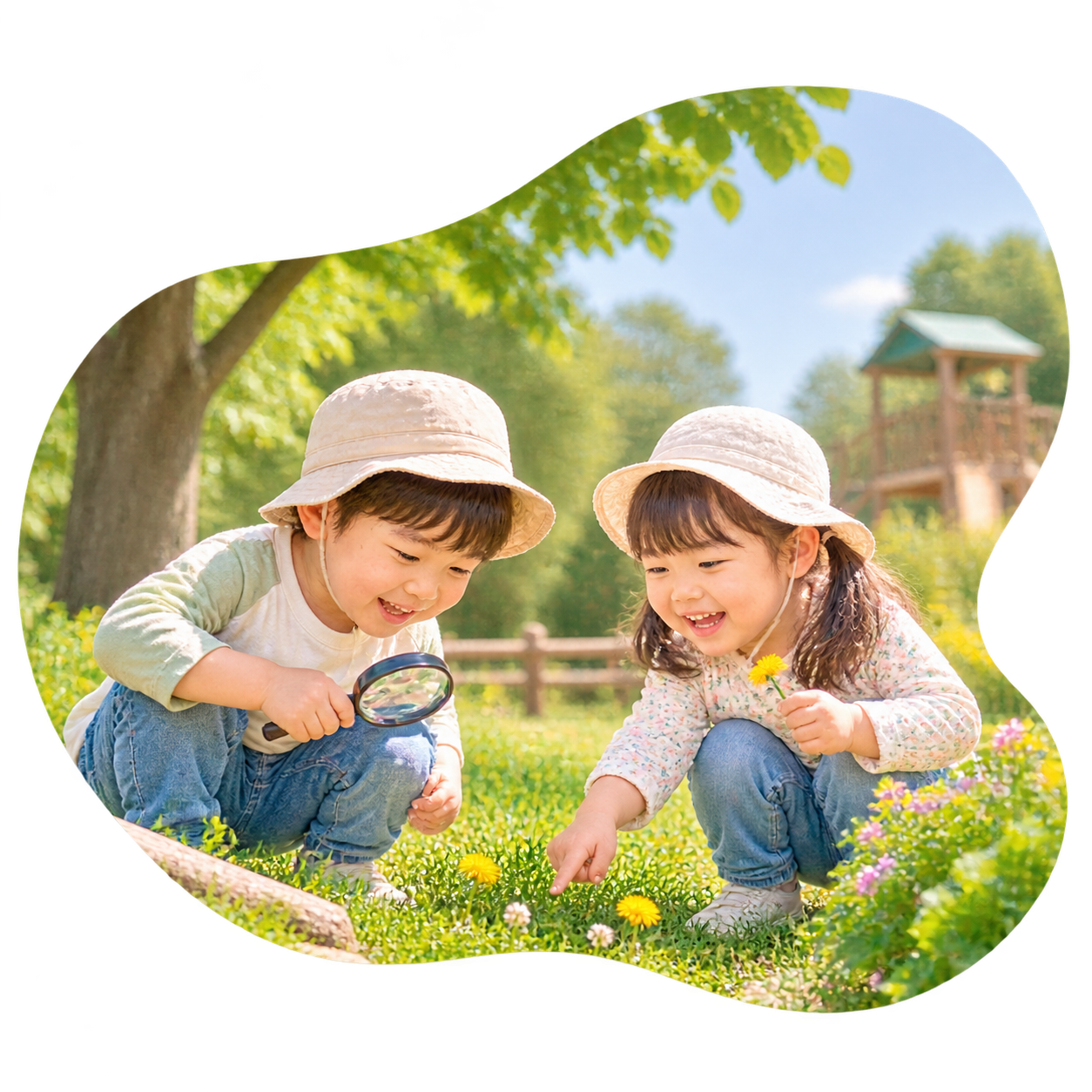自然の中で遊ぶ子どもたちの様子