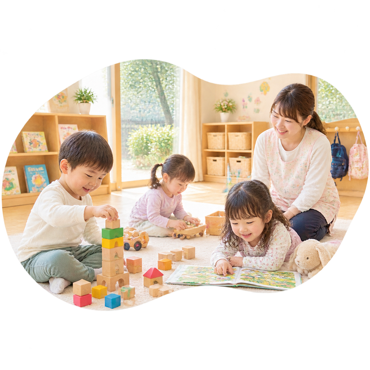 室内で自由遊びを楽しむ子どもたち