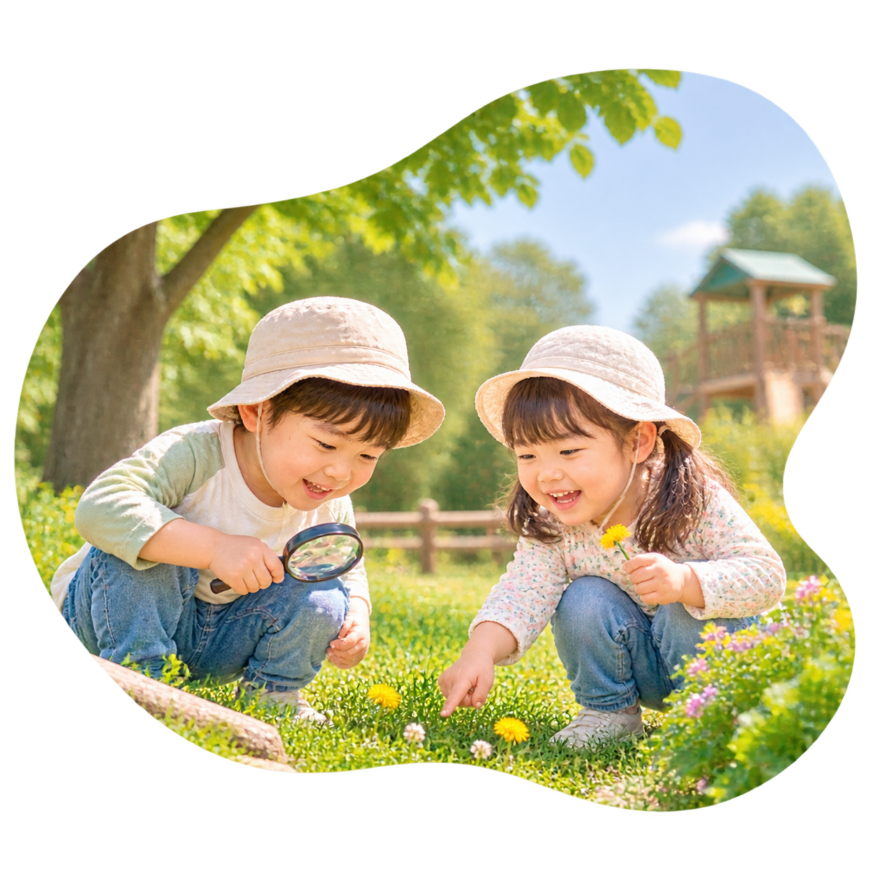 自然の中で遊ぶ子どもたちの様子